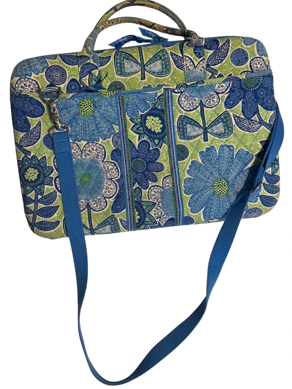 Vera Bradley Quilted Laptop Travel Bag Blue Green Floral Butterfly Print - Picture 3 of 6